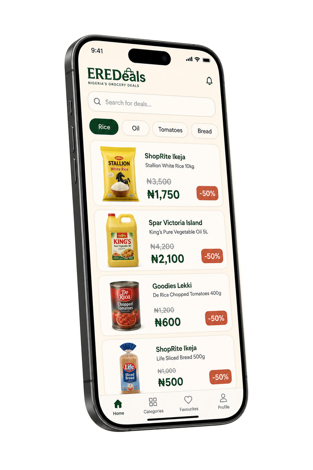 EREDeals mobile app showing live grocery deals